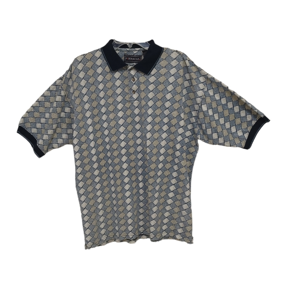Pinnacle men's golf polo shirt size Large argyle diamond print cotton